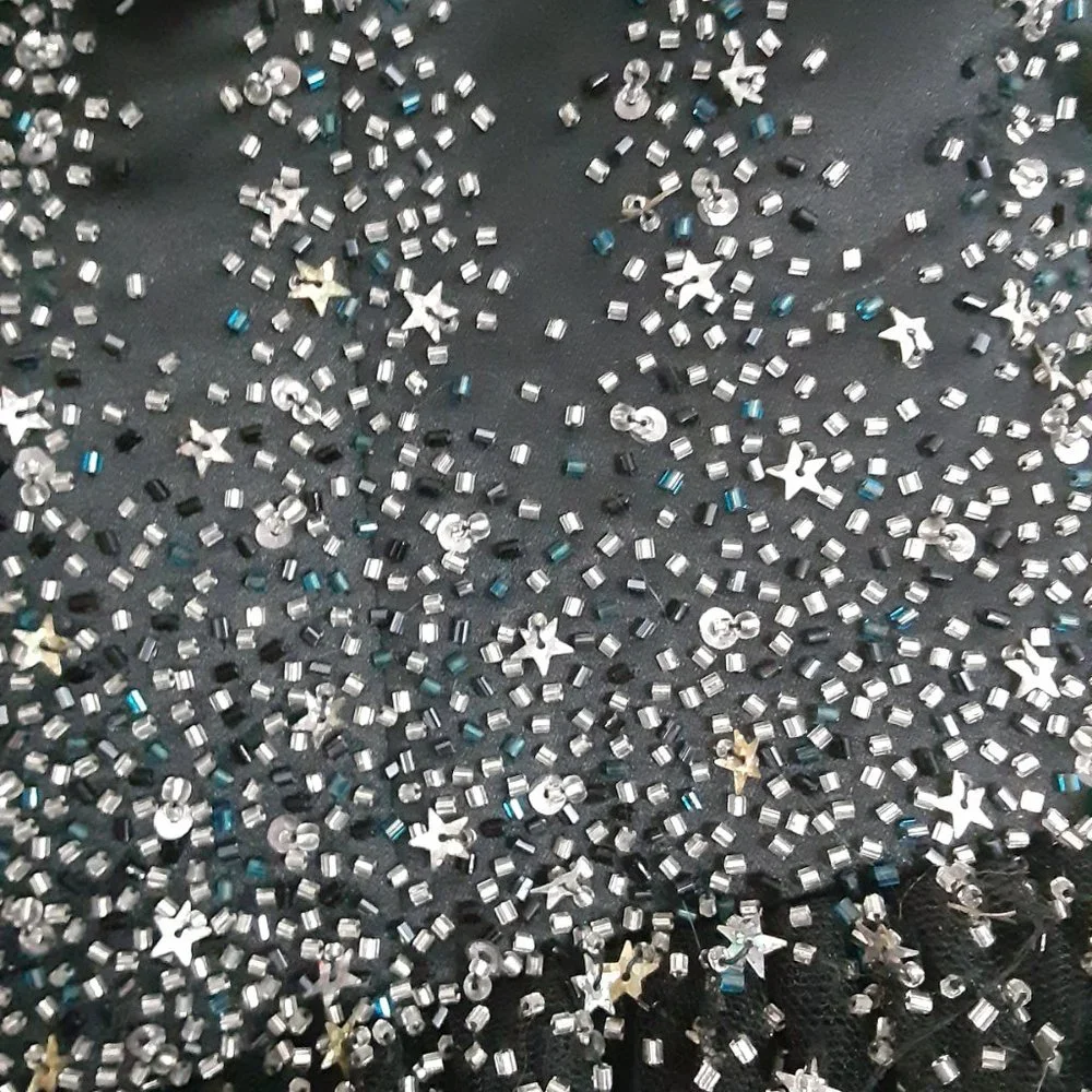 Silver and Black Starry Full-Skirted Prom Dress - Picture 3 of 7